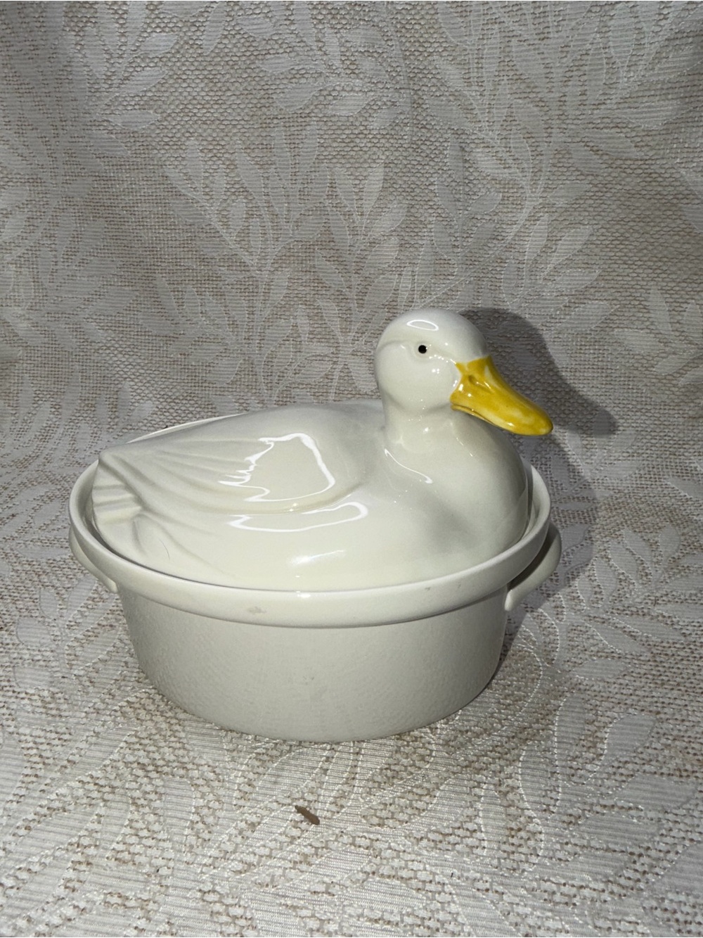 Vintage White Hall Carbone Duck Covered Casserole Dish Tureen Farmhouse Country